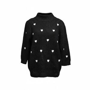 Anthropologie Black Heart Sweater Mock Neck Chunky Knit Pullover Size S